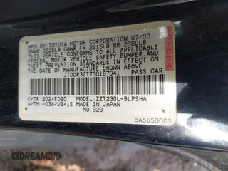 2003 Toyota Celica GT with VIN JTDDR32T730167041, listed as a IAAI auction lot 41471355 with 137,625 mi miles. Bid and sale history available at carsss.com. Image 9.