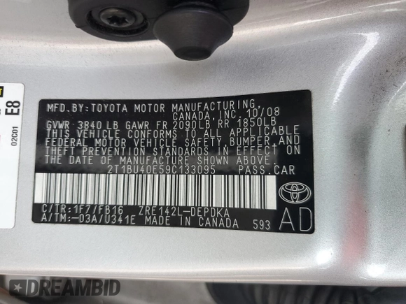 2009 Toyota Corolla with VIN 2T1BU40E59C133095, listed as a Copart auction lot 43454245 with 135,017 mi miles and Salvage Title. Bid and sale history available at carsss.com. Image 15.
