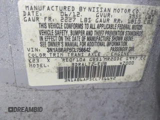 2012 Nissan Sentra SR with VIN 3N1AB6AP5CL756642, listed as a IAAI auction lot 42361606 with 153,182 mi miles and . Bid and sale history available at DreamBid. Image 9.
