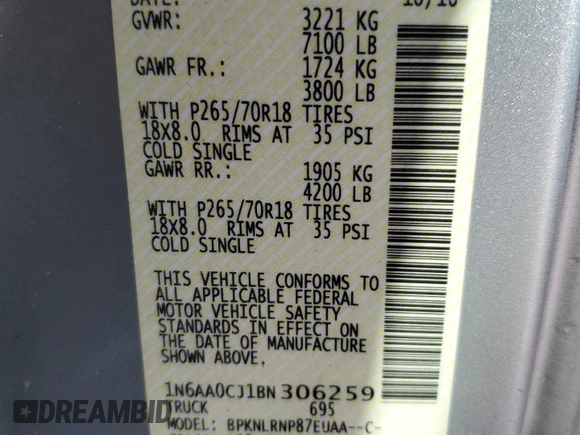 2011 Nissan Titan S z VIN 1N6AA0CJ1BN306259, wystawiony jako Copart lot #51219955 z przebiegiem 75 741 mil mil oraz Szkoda całkowita • Salvage title. Historia ofert i sprzedaży dostępna na DreamBid. Obrazek 12.