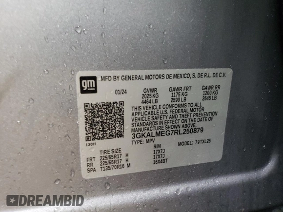 2024 GMC Terrain SLE with VIN 3GKALMEG7RL250879, listed as a Copart auction lot 50775945 with 14,503 mi miles and Salvage title. Bid and sale history available at DreamBid. Image 13.