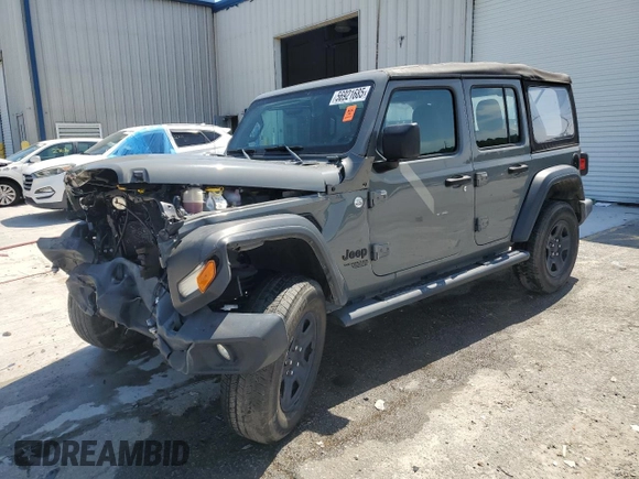 2021 Jeep Wrangler Unlimited Sport S with VIN 1C4HJXDG1MW730308, listed as a Copart auction lot 56921685 with 28,391 mi miles and Salvage title. Bid and sale history available at DreamBid. Image 1.