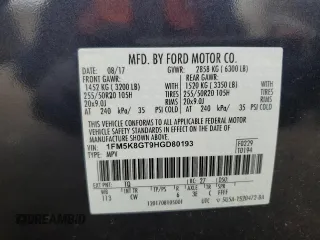 2017 Ford Explorer Sport z VIN 1FM5K8GT9HGD80193, wystawiony jako Copart lot #64571895 z przebiegiem 128 603 mil mil oraz Szkoda całkowita • Salvage title. Historia ofert i sprzedaży dostępna na DreamBid. Obrazek 13.