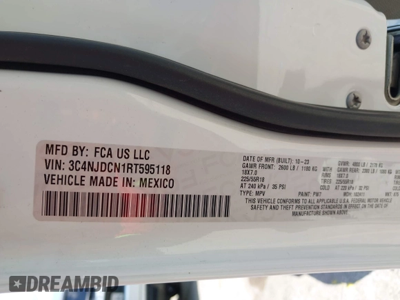 2024 Jeep Compass Limited с VIN 3C4NJDCN1RT595118, выставлен на аукционе IAAI как лот 42666248 с пробегом 42 342 миль миль и . История ставок и продаж доступна на DreamBid. Изображение 9.