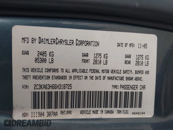 2006 Chrysler 300 C with VIN 2C3KA63H66H318725, listed as a IAAI auction lot 41629398 with 157,367 mi miles. Bid and sale history available at carsss.com. Image 9.
