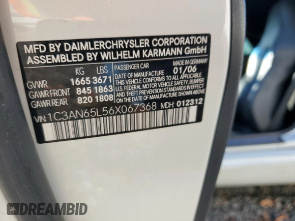 2006 Chrysler Crossfire Limited z VIN 1C3AN65L56X067368, wystawiony jako Copart lot #80817904 z przebiegiem 116 699 mil mil oraz Szkoda całkowita • Salvage title. Historia ofert i sprzedaży dostępna na DreamBid. Obrazek 13.