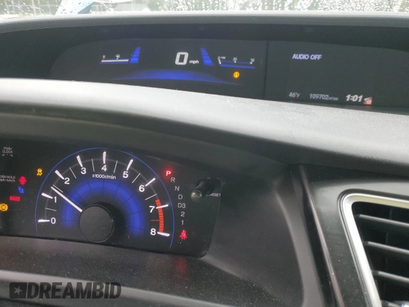 2013 Honda Civic LX with VIN 2HGFB2F55DH518806, listed as a Copart auction lot 51076125 with 109,702 mi miles and Salvage Title. Bid and sale history available at DreamBid. Image 9.