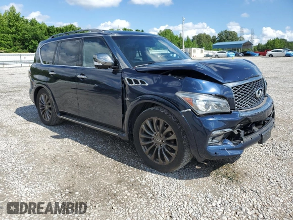 2016 Infiniti QX80 Limited with VIN JN8AZ2NE3G9120976, listed as a Copart auction lot 56722355 with 123,144 mi miles and Salvage title. Bid and sale history available at DreamBid. Image 4.