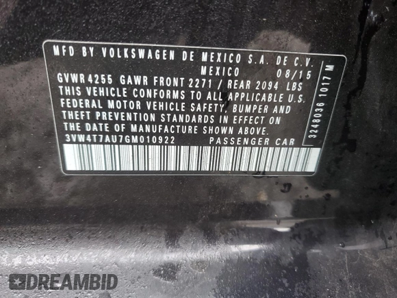 2016 Volkswagen Golf GTI SE with VIN 3VW4T7AU7GM010922, listed as a Copart auction lot 73226184 with 113,598 mi miles and Salvage Title. Bid and sale history available at carsss.com. Image 14.
