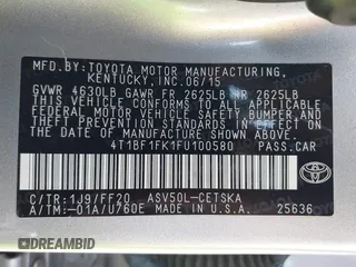 2015 Toyota Camry XLE with VIN 4T1BF1FK1FU100580, listed as a IAAI auction lot 42002060 with 111,739 mi miles. Bid and sale history available at carsss.com. Image 9.