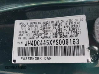 2000 Acura Integra LS with VIN JH4DC445XYS009163, listed as a IAAI auction lot 41414002 with 190,051 mi miles and . Bid and sale history available at DreamBid. Image 9.