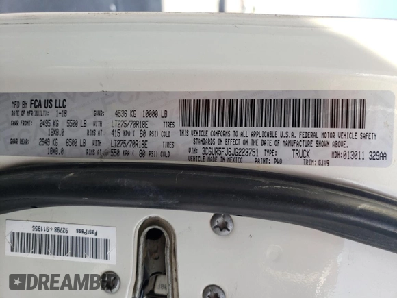2018 Ram 2500 Laramie with VIN 3C6UR5FJ6JG223751, listed as a Copart auction lot 81714234 with 102,943 mi miles and Salvage title. Bid and sale history available at DreamBid. Image 13.