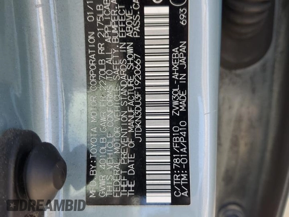 2015 Toyota Prius Four with VIN JTDKN3DU3F1920667, listed as a Copart auction lot 64059095 with 142,302 mi miles and Salvage title. Bid and sale history available at DreamBid. Image 12.
