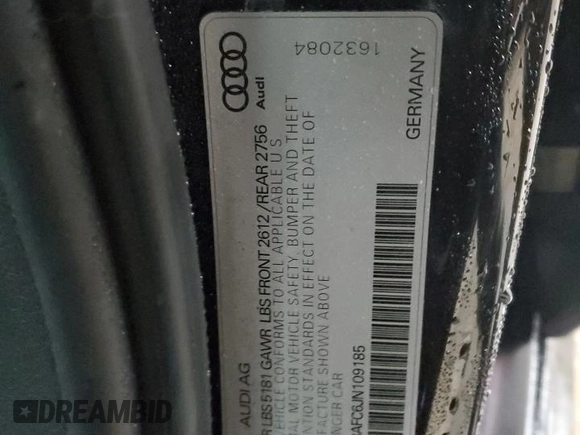 2018 Audi A6 Premium with VIN WAUF8AFC6JN109185, listed as a Copart auction lot 85081374 with 56,249 mi miles and Clean Title. Bid and sale history available at carsss.com. Image 13.