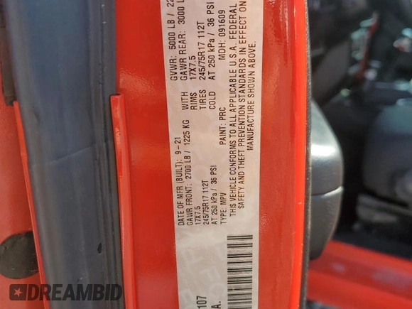 2021 Jeep Wrangler Sport with VIN 1C4GJXAG7MW801107, listed as a Copart auction lot 67925804 with 32,740 mi miles and Salvage Title. Bid and sale history available at DreamBid. Image 13.
