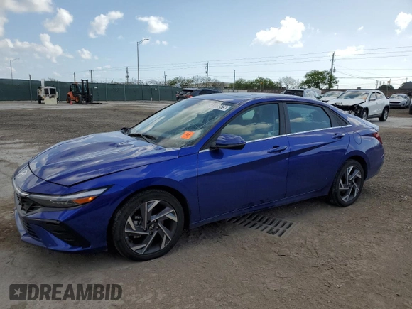 2025 Hyundai Elantra Limited z VIN KMHLN4DJ9SU121786, wystawiony jako Copart lot #54508575 z przebiegiem 13 047 mil mil oraz Czysty tytuł • Clean title. Historia ofert i sprzedaży dostępna na DreamBid. Obrazek 1.