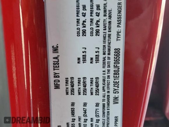 2018 Tesla Model 3 Long Range Battery z VIN 5YJ3E1EB0JF065688, wystawiony jako Copart lot #58981775 z przebiegiem 75 146 mil mil oraz Szkoda całkowita • Salvage title. Historia ofert i sprzedaży dostępna na DreamBid. Obrazek 12.
