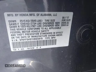 2017 Honda Pilot Touring with VIN 5FNYF5H97HB023919, listed as a IAAI auction lot 41864959 with 70,360 mi miles. Bid and sale history available at carsss.com. Image 9.