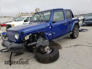 2020 Jeep Wrangler Unlimited Sahara with VIN 1C4HJXEN0LW148812, listed as a Copart auction lot 44254895 with 0 mi miles and Salvage Title. Bid and sale history available at carsss.com. Image 1.