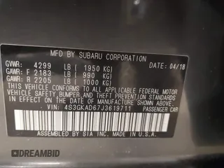 2018 Subaru Impreza Premium z VIN 4S3GKAD67J3619711, wystawiony jako IAAI lot #41475064 z przebiegiem 58 818 mil mil oraz . Historia ofert i sprzedaży dostępna na DreamBid. Obrazek 9.