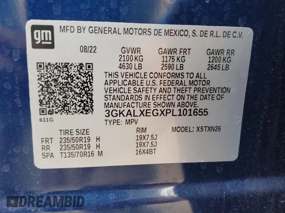 2023 GMC Terrain Denali with VIN 3GKALXEGXPL101655, listed as a Copart auction lot 50809555 with 18,362 mi miles and Salvage title. Bid and sale history available at DreamBid. Image 14.