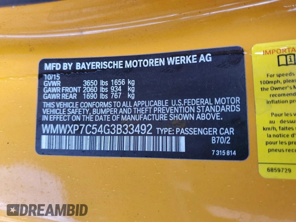 2016 MINI Hardtop S with VIN WMWXP7C54G3B33492, listed as a Copart auction lot 57098895 with 83,994 mi miles and Salvage title. Bid and sale history available at DreamBid. Image 14.