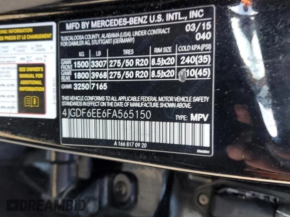 2015 Mercedes-Benz GL-Class GL 450 with VIN 4JGDF6EE6FA565150, listed as a Copart auction lot 40194783 with 106,421 mi miles. Bid and sale history available at carsss.com. Image 13.