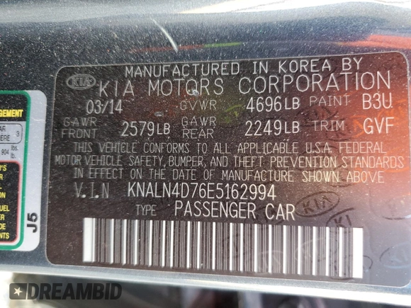 2014 Kia Cadenza Premium with VIN KNALN4D76E5162994, listed as a Copart auction lot 82047484 with 0 mi miles and Salvage Title. Bid and sale history available at carsss.com. Image 12.