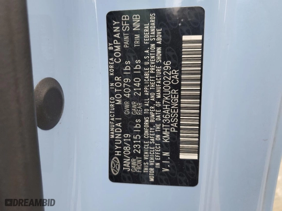 2019 Hyundai Veloster N with VIN KMHT36AH7KU002296, listed as a Copart auction lot 83427504 with 54,898 mi miles and Salvage Title. Bid and sale history available at carsss.com. Image 12.