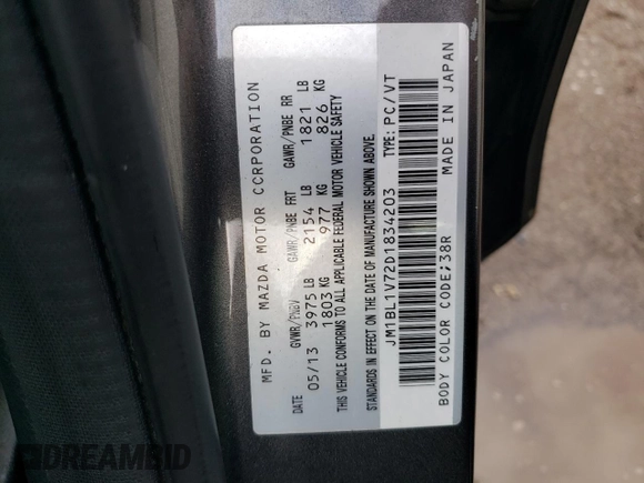 2013 Mazda 3 i Touring with VIN JM1BL1V72D1834203, listed as a Copart auction lot 81749514 with 217,530 mi miles and Clean Title. Bid and sale history available at DreamBid. Image 12.