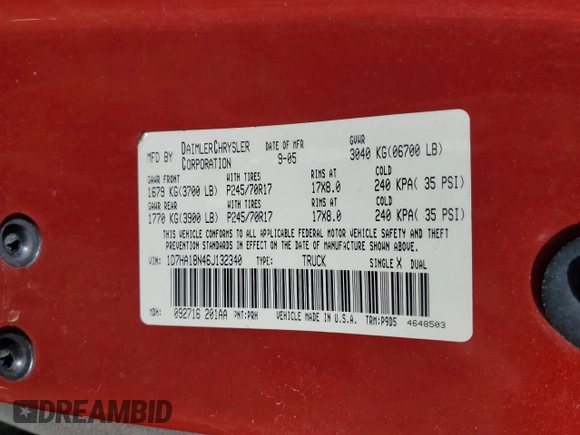 2006 Dodge 1500 SLT with VIN 1D7HA18N46J132340, listed as a Copart auction lot 42453525 with 205,663 mi miles and Salvage Title. Bid and sale history available at carsss.com. Image 15.
