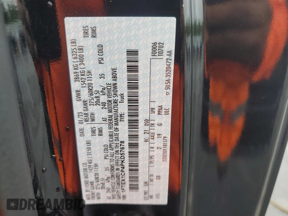 2023 Ford F-150 XL with VIN 1FTEX1CP4PKD57678, listed as a Copart auction lot 63735995 with 21,554 mi miles and Clean title. Bid and sale history available at DreamBid. Image 12.