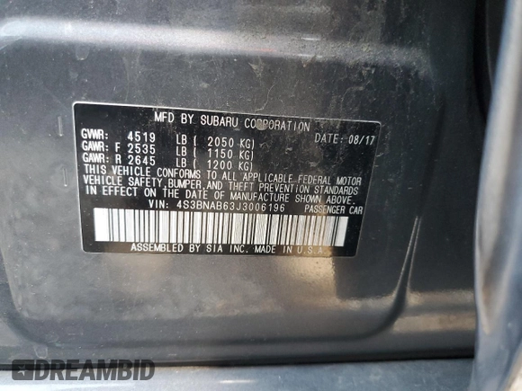 2018 Subaru Legacy z VIN 4S3BNAB63J3006196, wystawiony jako Copart lot #55606825 z przebiegiem 216 227 mil mil oraz Szkoda całkowita • Salvage title. Historia ofert i sprzedaży dostępna na DreamBid. Obrazek 12.