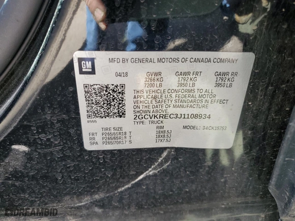 2018 Chevrolet Silverado 1500 LT with VIN 2GCVKREC3J1108934, listed as a Copart auction lot 52980245 with 113,524 mi miles and Salvage Title. Bid and sale history available at carsss.com. Image 12.