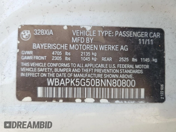 2011 BMW 3 Series 328i xDrive z VIN WBAPK5G50BNN80800, wystawiony jako Copart lot #56477515 z przebiegiem 83 973 mil mil oraz Czysty tytuł • Clean title. Historia ofert i sprzedaży dostępna na DreamBid. Obrazek 12.