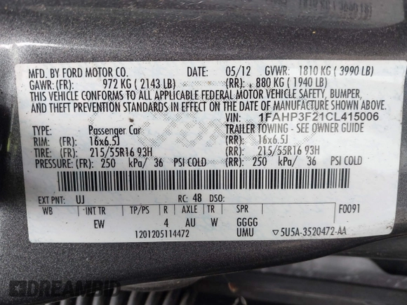 2012 Ford Focus SE with VIN 1FAHP3F21CL415006, listed as a IAAI auction lot 42073643 with 168,516 mi miles. Bid and sale history available at carsss.com. Image 9.