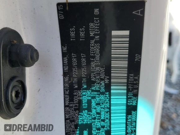 2015 Toyota Sienna L with VIN 5TDZK3DC1FS634544, listed as a Copart auction lot 49007674 with Not provided miles and Salvage title. Bid and sale history available at DreamBid. Image 14.