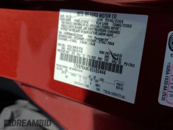 2011 Ford Mustang V6 with VIN 1ZVBP8AM1B5105444, listed as a Copart auction lot 47071455 with Not Provided miles and Salvage Title. Bid and sale history available at carsss.com. Image 14.