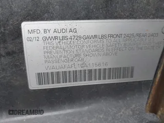 2012 Audi A4 2.0T Premium with VIN WAUAFAFL1CA115616, listed as a IAAI auction lot 41751186 with 186,357 mi miles. Bid and sale history available at carsss.com. Image 9.