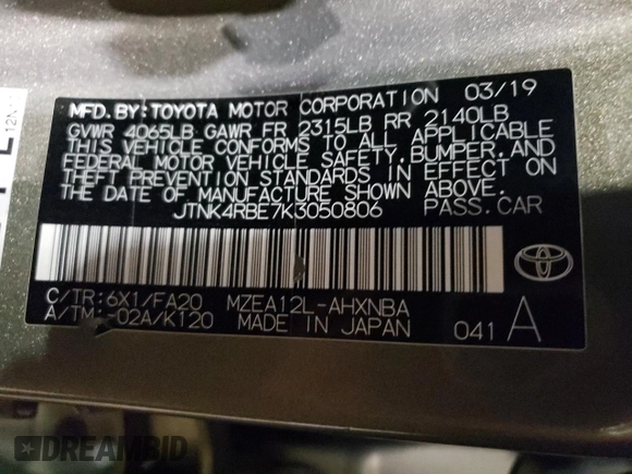 2019 Toyota Corolla Hatchback SE with VIN JTNK4RBE7K3050806, listed as a Copart auction lot 72276794 with 61,904 mi miles and Salvage Title. Bid and sale history available at carsss.com. Image 13.