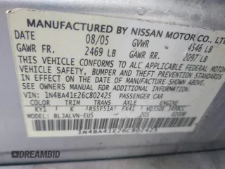 2006 Nissan Maxima 3.5 SL with VIN 1N4BA41E26C802425, listed as a IAAI auction lot 41507548 with 287,096 mi miles. Bid and sale history available at carsss.com. Image 9.