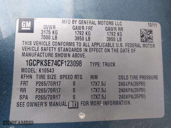 2012 Chevrolet Silverado 1500 LT with VIN 1GCPKSE74CF123098, listed as a IAAI auction lot 41852132 with 146,463 mi miles. Bid and sale history available at carsss.com. Image 9.