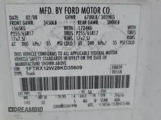 2008 Ford F-150 STX with VIN 1FTRX12W28KD35609, listed as a Copart auction lot 50948055 with 416,130 mi miles and Salvage Title. Bid and sale history available at carsss.com. Image 14.
