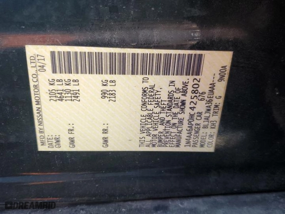 2017 Nissan Maxima SR with VIN 1N4AA6AP0HC425802, listed as a Copart auction lot 49963825 with 91,215 mi miles and Salvage Title. Bid and sale history available at carsss.com. Image 14.