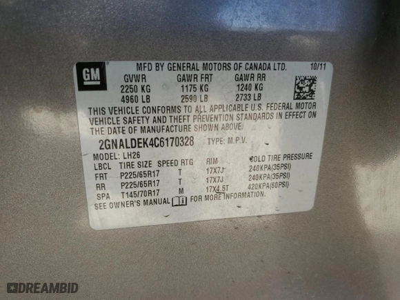 2012 Chevrolet Equinox LT w/1LT with VIN 2GNALDEK4C6170328, listed as a Copart auction lot 49872975 with 76,827 mi miles and Salvage Title. Bid and sale history available at carsss.com. Image 13.