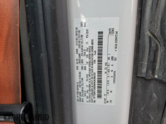 2022 Ford Transit Cargo z VIN 1FTBR1X85NKA58035, wystawiony jako Copart lot #55454515 z przebiegiem 90 769 mil mil oraz Szkoda całkowita • Salvage title. Historia ofert i sprzedaży dostępna na DreamBid. Obrazek 13.