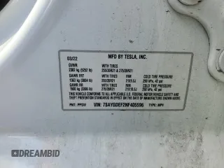 2022 Tesla Model Y Performance с VIN 7SAYGDEF2NF405596, выставлен на аукционе Copart как лот 52868195 с пробегом Не указан миль и Списание • Salvage title. История ставок и продаж доступна на DreamBid. Изображение 15.