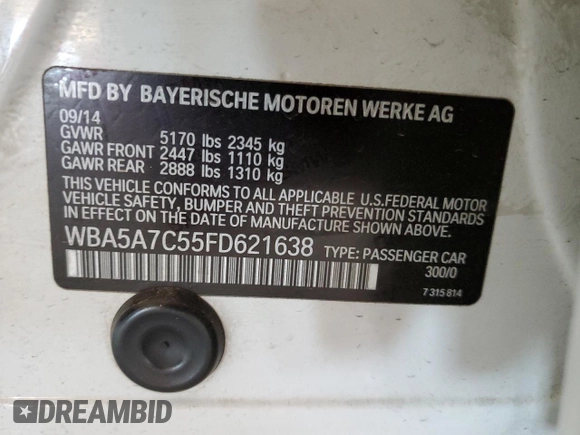 2015 BMW 5 Series 528i xDrive with VIN WBA5A7C55FD621638, listed as a Copart auction lot 54967385 with 122,391 mi miles and Clean Title. Bid and sale history available at carsss.com. Image 12.