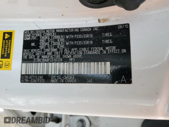 2015 Lexus RX 450h with VIN 2T2BC1BA8FC010328, listed as a Copart auction lot 51187035 with 90,205 mi miles and Salvage Title. Bid and sale history available at DreamBid. Image 14.