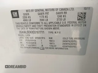 2012 GMC Terrain SLE-2 with VIN 2GKALSEK8C6167711, listed as a IAAI auction lot 42665794 with 266,672 mi miles and . Bid and sale history available at DreamBid. Image 9.